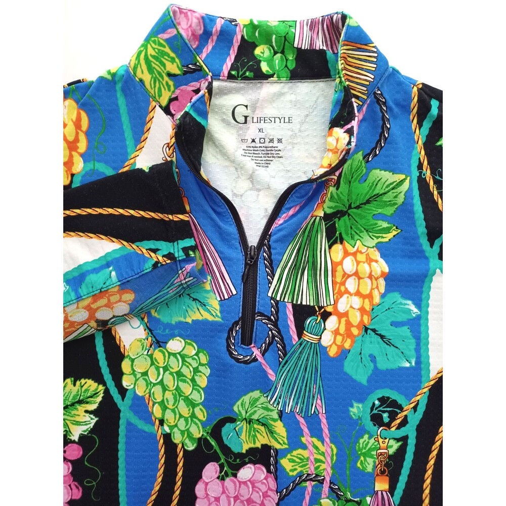 G Lifestyle 1/4 Zip‎ Pullover Long Sleeves Golf Top Large Tassels Grapes Vibrant